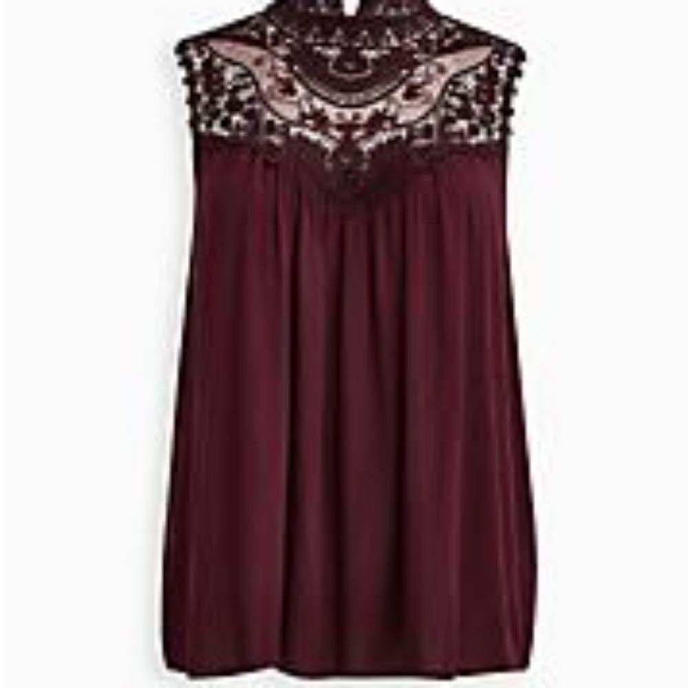 Torrid Size 2 Crochet Tank- Crinkle Gauze (Wine) NWT
